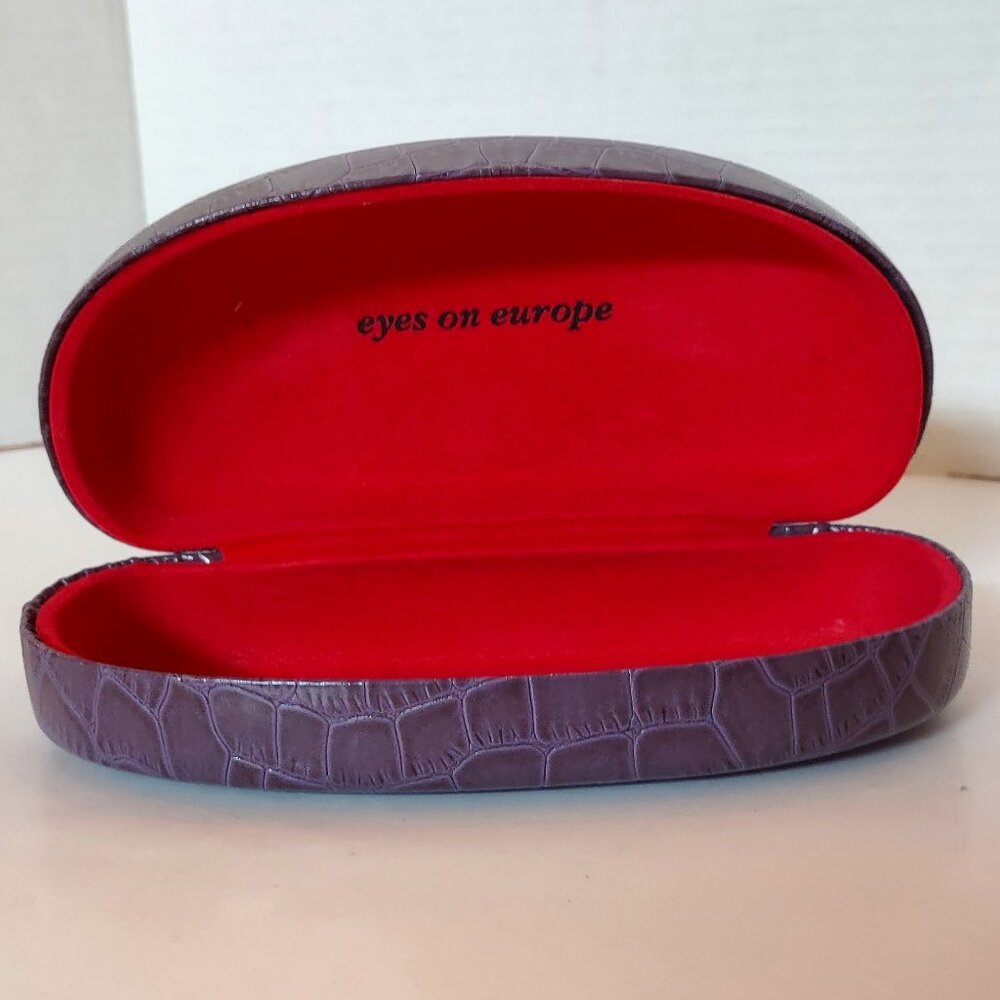 Eyeglass Case, Crocodile PURPLE Embossed ,Large, RED Velvet lining